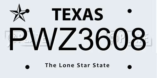 PWZ3608 Texas License Plate