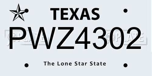 PWZ4302 Texas License Plate