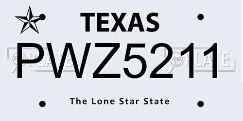 PWZ5211 Texas License Plate