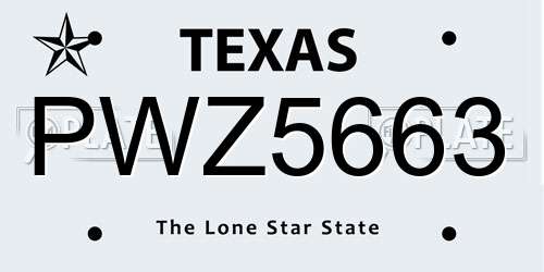 PWZ5663 Texas License Plate
