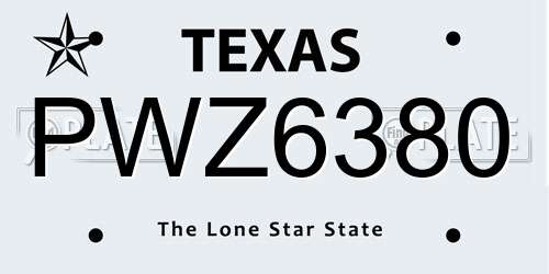 PWZ6380 Texas License Plate