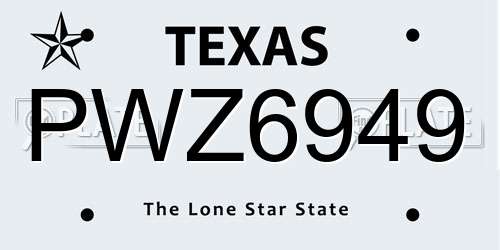 PWZ6949 Texas License Plate