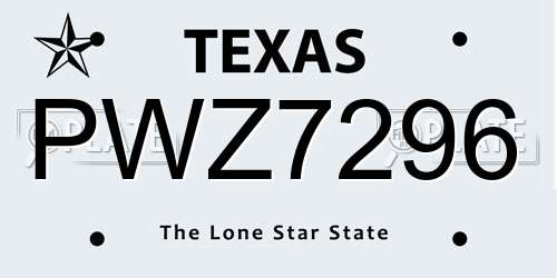 PWZ7296 Texas License Plate