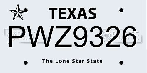 PWZ9326 Texas License Plate