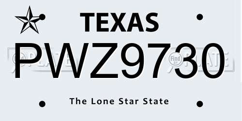 PWZ9730 Texas License Plate
