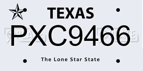 PXC9466 Texas License Plate