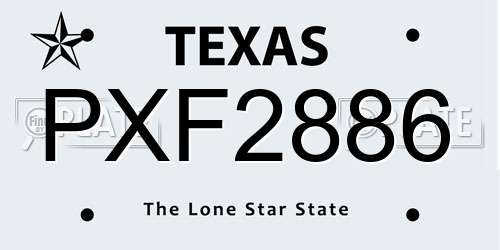 PXF2886 Texas License Plate