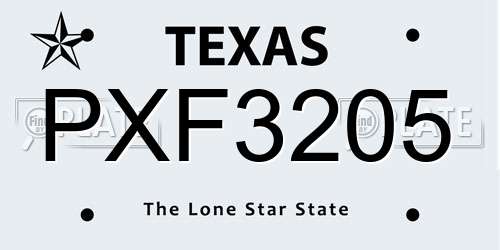 PXF3205 Texas License Plate