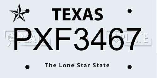 PXF3467 Texas License Plate