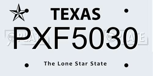 PXF5030 Texas License Plate
