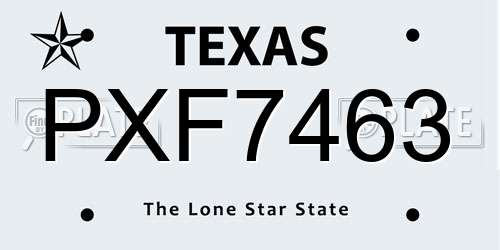 PXF7463 Texas License Plate