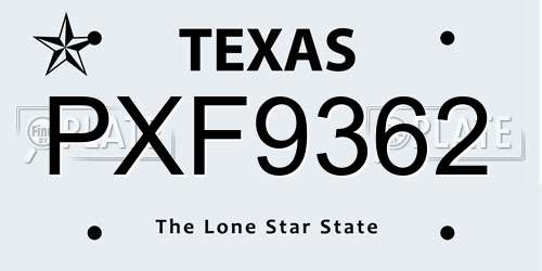 PXF9362 Texas License Plate