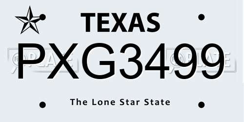 PXG3499 Texas License Plate