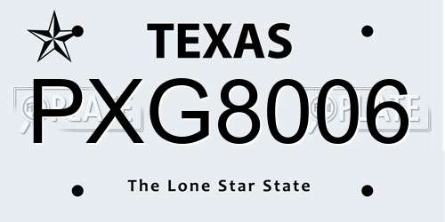 PXG8006 Texas License Plate