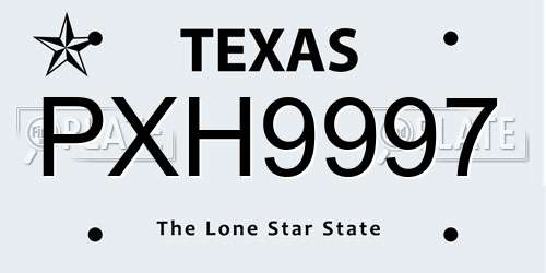 PXH9997 Texas License Plate