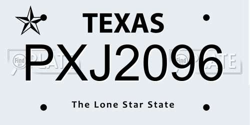 PXJ2096 Texas License Plate