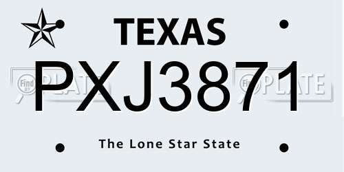 PXJ3871 Texas License Plate