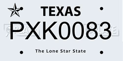 PXK0083 Texas License Plate