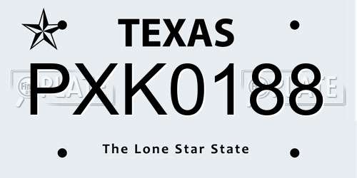 PXK0188 Texas License Plate