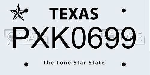 PXK0699 Texas License Plate