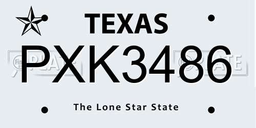 PXK3486 Texas License Plate