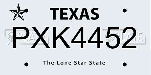 PXK4452 Texas License Plate