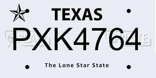 PXK4764 Texas License Plate
