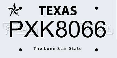 PXK8066 Texas License Plate