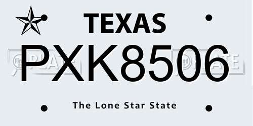 PXK8506 Texas License Plate