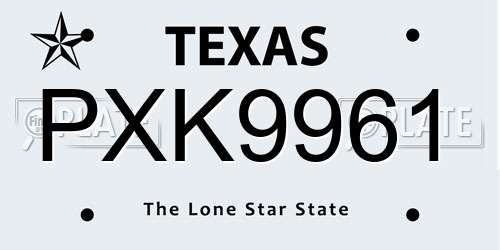 PXK9961 Texas License Plate