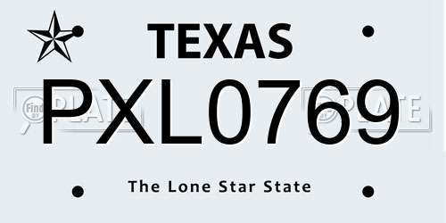 PXL0769 Texas License Plate