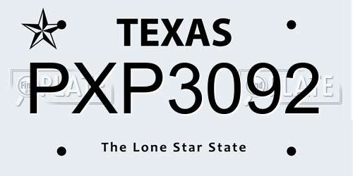 PXP3092 Texas License Plate