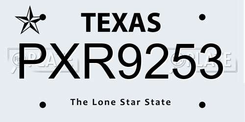 PXR9253 Texas License Plate
