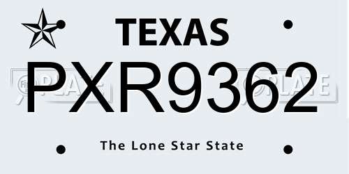 PXR9362 Texas License Plate