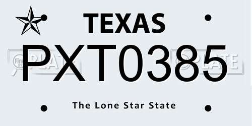 PXT0385 Texas License Plate