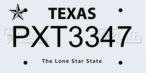 PXT3347 Texas License Plate