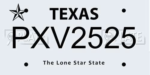 PXV2525 Texas License Plate