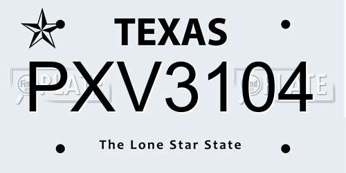 PXV3104 Texas License Plate