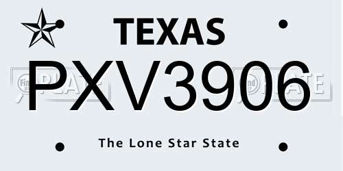 PXV3906 Texas License Plate