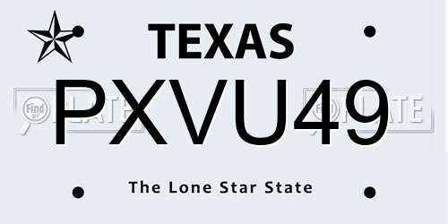 PXVU49 Texas License Plate