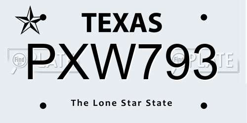 PXW793 Texas License Plate