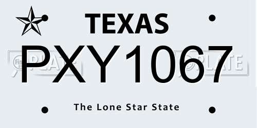 PXY1067 Texas License Plate