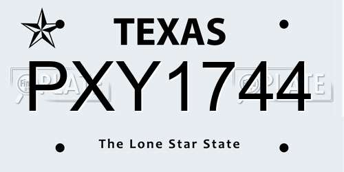 PXY1744 Texas License Plate