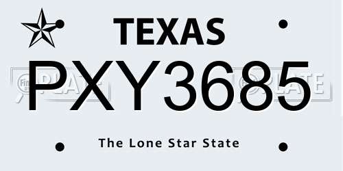 PXY3685 Texas License Plate
