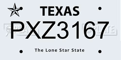 PXZ3167 Texas License Plate