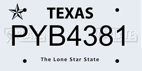 PYB4381 Texas License Plate