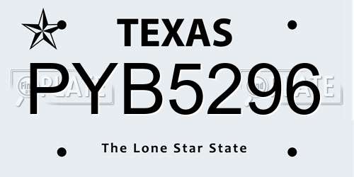 PYB5296 Texas License Plate
