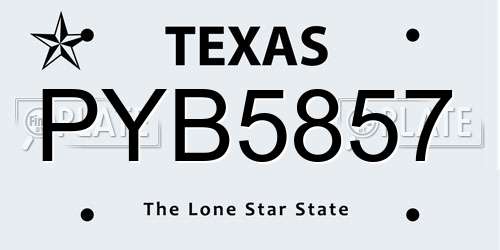 PYB5857 Texas License Plate