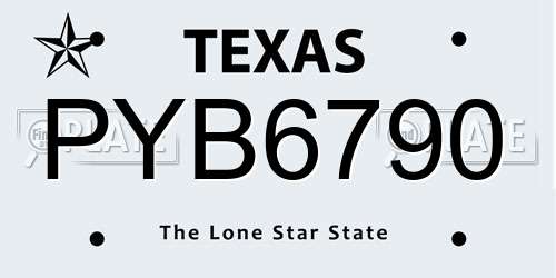 PYB6790 Texas License Plate