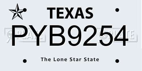 PYB9254 Texas License Plate